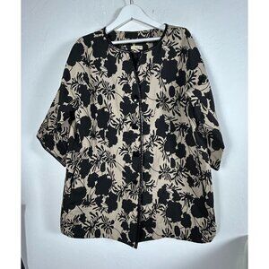 E.col.o.gie Womens Floral Jacket Black Cotton Blend Lightweight 2X Casual Artsy